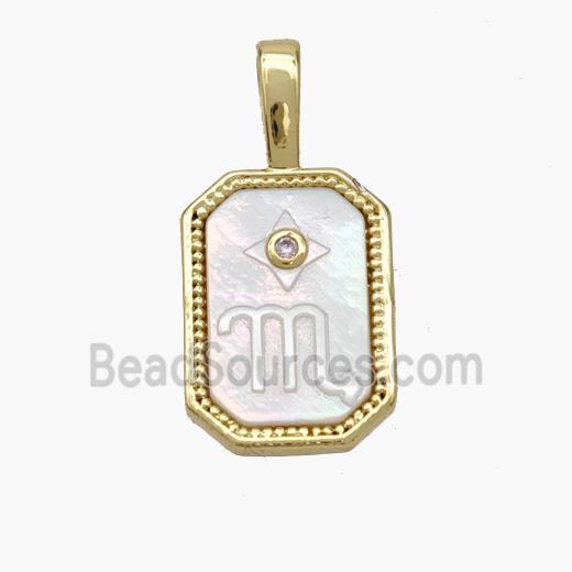Copper Rectangle Pendant Pave Shell Zodiac Scorpio 18K Gold Plated