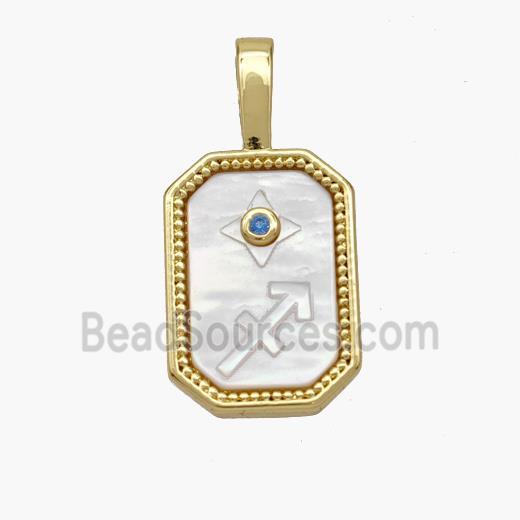 Copper Rectangle Pendant Pave Shell Zodiac Sagittarius 18K Gold Plated