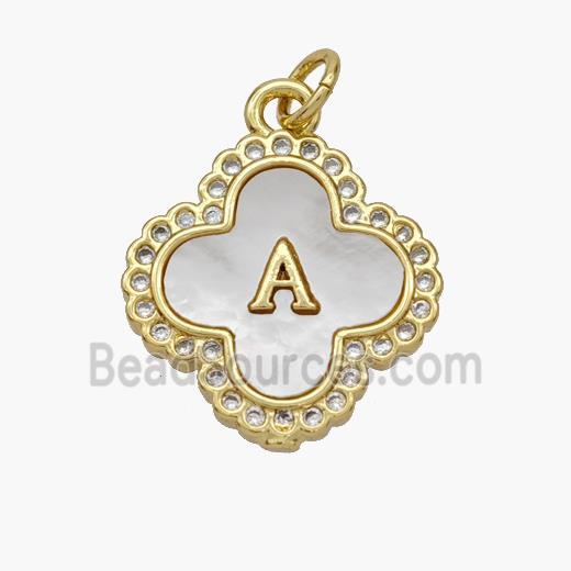 Copper Clover Pendant Pave Shell Zirconia Letter-A 18K Gold Plated