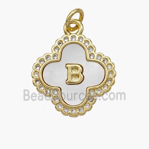 Copper Clover Pendant Pave Shell Zirconia Letter-B 18K Gold Plated