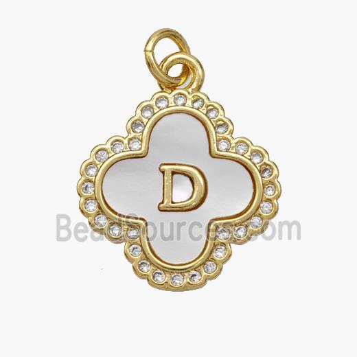Copper Clover Pendant Pave Shell Zirconia Letter-D 18K Gold Plated