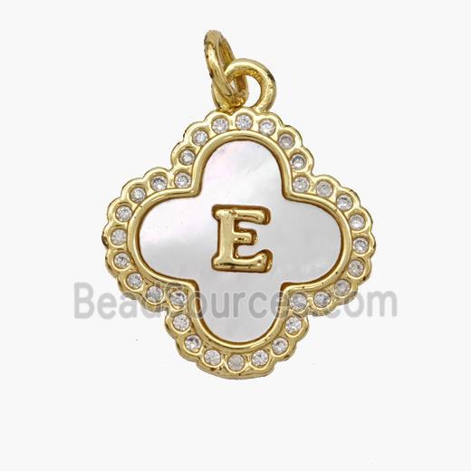 Copper Clover Pendant Pave Shell Zirconia Letter-E 18K Gold Plated