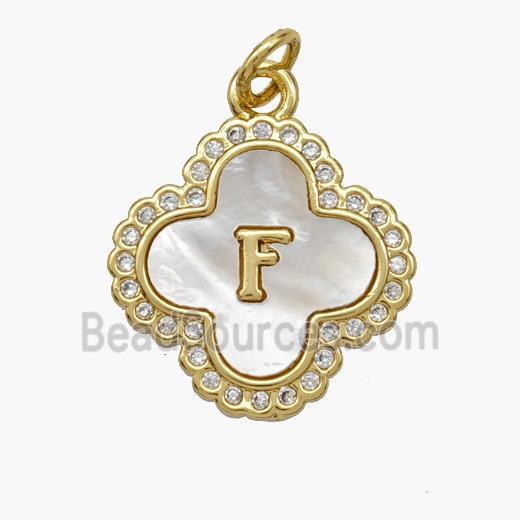 Copper Clover Pendant Pave Shell Zirconia Letter-F 18K Gold Plated