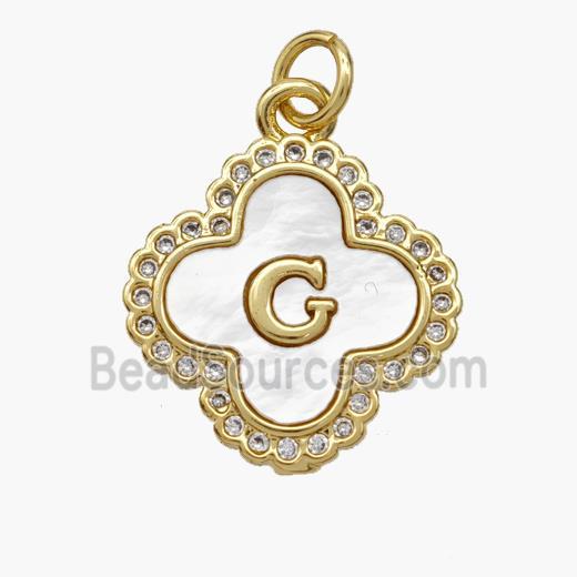 Copper Clover Pendant Pave Shell Zirconia Letter-G 18K Gold Plated