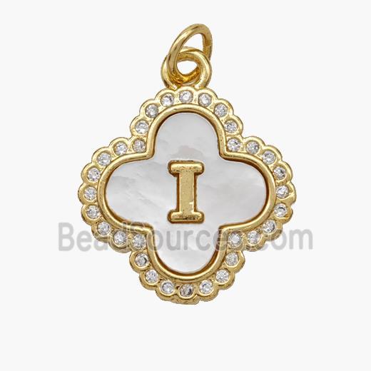 Copper Clover Pendant Pave Shell Zirconia Letter-I 18K Gold Plated