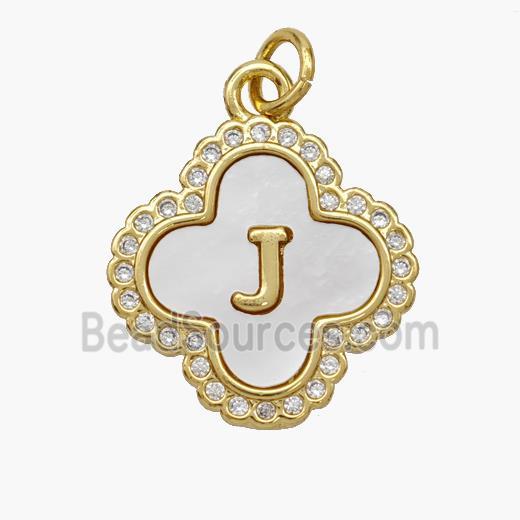 Copper Clover Pendant Pave Shell Zirconia Letter-J 18K Gold Plated