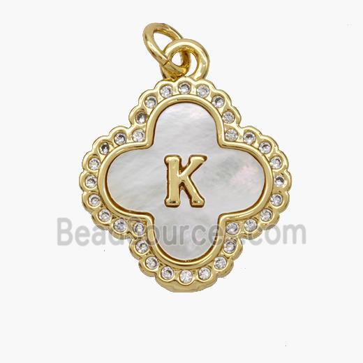 Copper Clover Pendant Pave Shell Zirconia Letter-K 18K Gold Plated