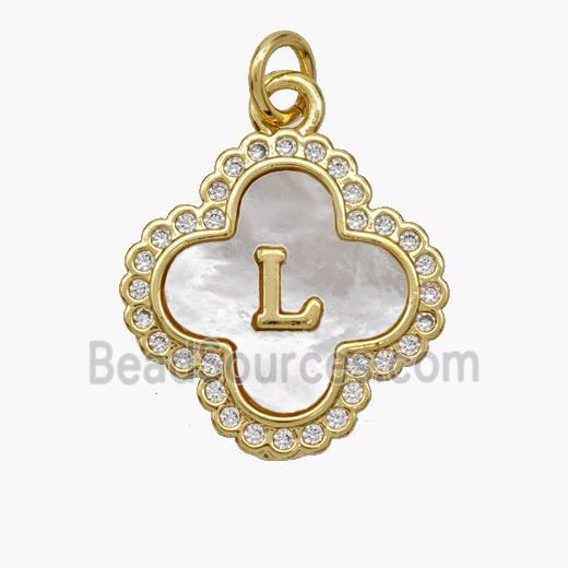 Copper Clover Pendant Pave Shell Zirconia Letter-L 18K Gold Plated