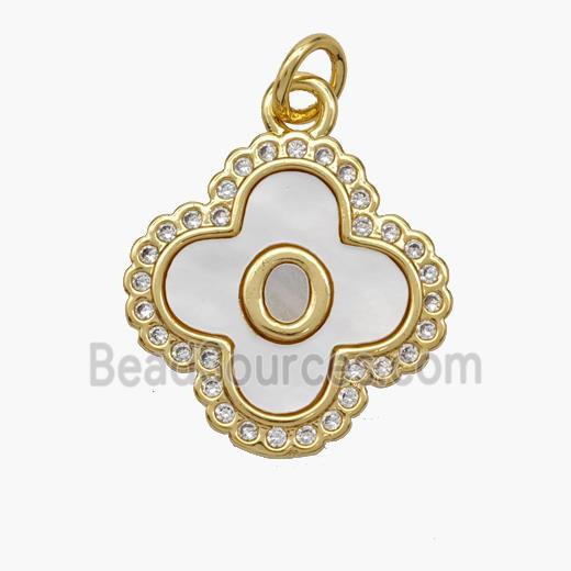 Copper Clover Pendant Pave Shell Zirconia Letter-O 18K Gold Plated