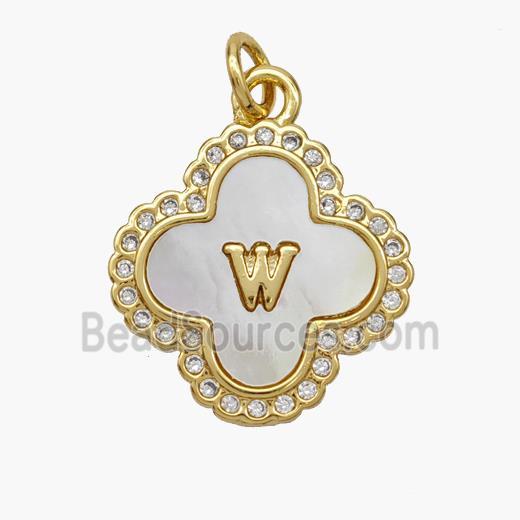 Copper Clover Pendant Pave Shell Zirconia Letter-W 18K Gold Plated