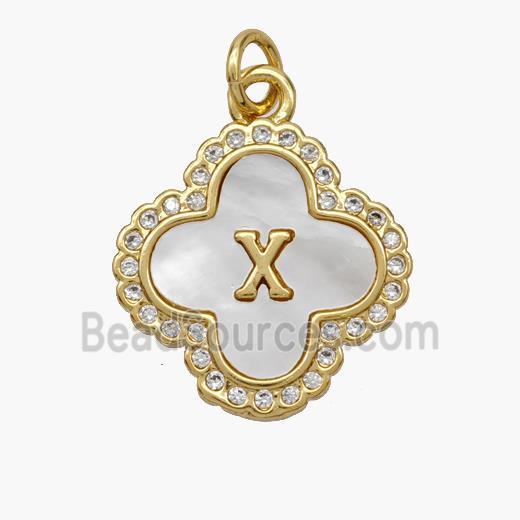 Copper Clover Pendant Pave Shell Zirconia Letter-X 18K Gold Plated