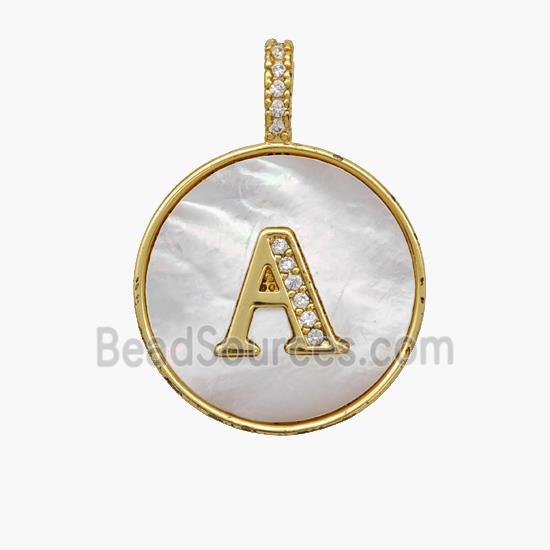 Copper Letter-A Pendant Pave Shell Zirconia Circle 18K Gold Plated