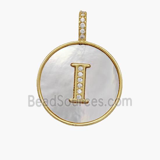 Copper Letter-I Pendant Pave Shell Zirconia Circle 18K Gold Plated