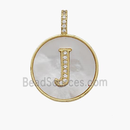 Copper Letter-J Pendant Pave Shell Zirconia Circle 18K Gold Plated