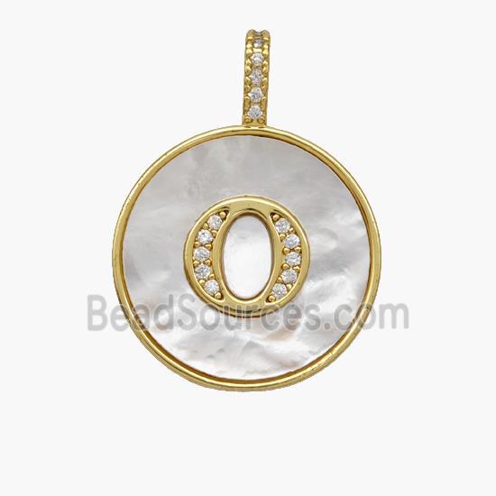 Copper Letter-O Pendant Pave Shell Zirconia Circle 18K Gold Plated
