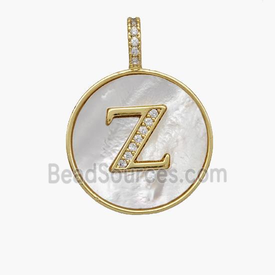 Copper Letter-Z Pendant Pave Shell Zirconia Circle 18K Gold Plated