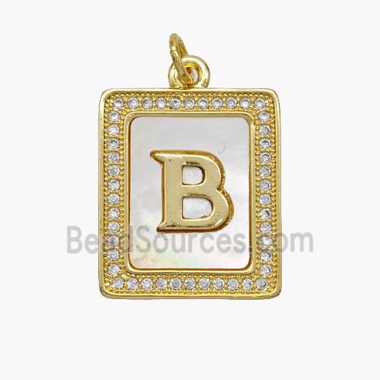 Copper Letter-B Pendant Pave Shell Zirconia Rectangle 18K Gold Plated