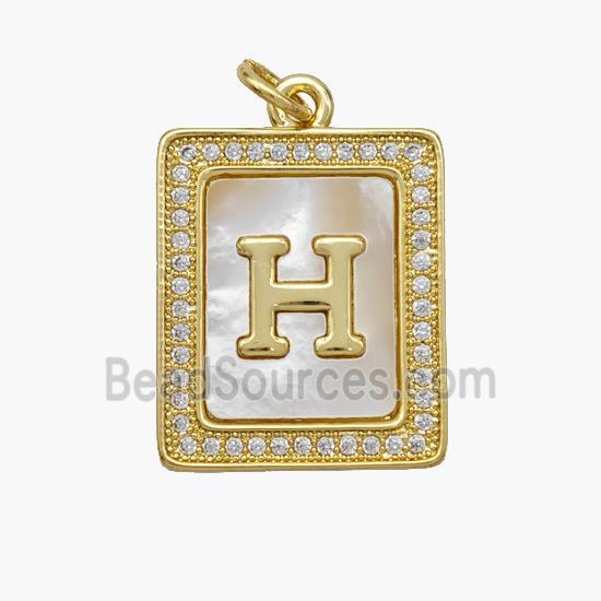 Copper Letter-H Pendant Pave Shell Zirconia Rectangle 18K Gold Plated