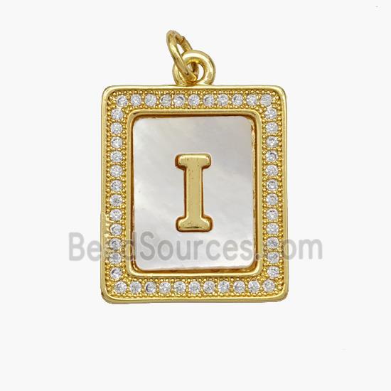 Copper Letter-I Pendant Pave Shell Zirconia Rectangle 18K Gold Plated