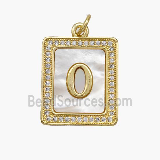 Copper Letter-O Pendant Pave Shell Zirconia Rectangle 18K Gold Plated