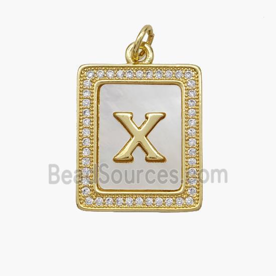 Copper Letter-X Pendant Pave Shell Zirconia Rectangle 18K Gold Plated