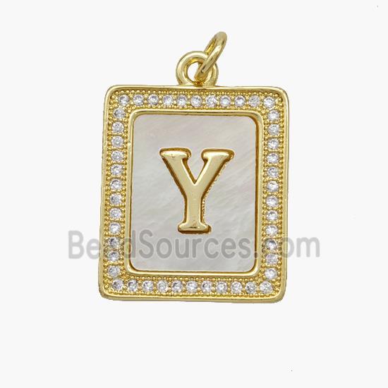 Copper Letter-Y Pendant Pave Shell Zirconia Rectangle 18K Gold Plated