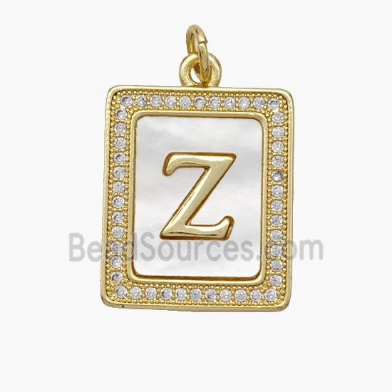 Copper Letter-Z Pendant Pave Shell Zirconia Rectangle 18K Gold Plated