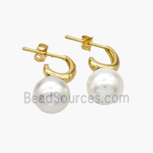 Copper Stud Earrings Pave Pearlized Resin 18K Gold Plated