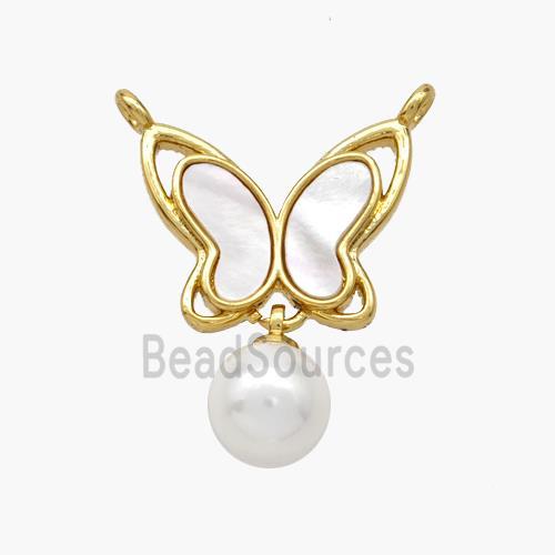 Copper Butterfly Pendant Pave Shell Pearlized Resin 2loops 18K Gold Plated