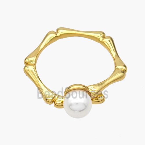 Copper Bamboo Rings Pave Pearlized Resin 18K Gold Plated