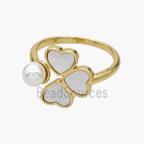 Copper Clover Rings Pave Shell Pearlized Resin 18K Gold Plated