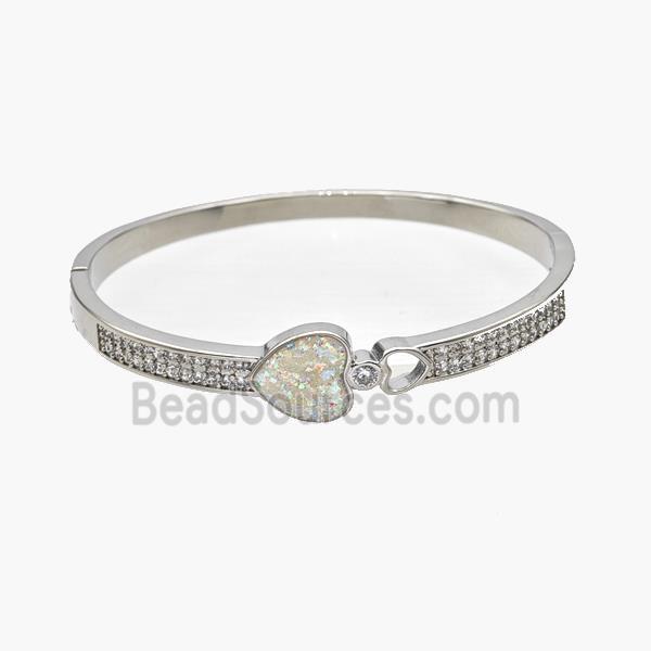 Copper Bangle Pave Fire Opal Zirconia Heart Platinum Plated