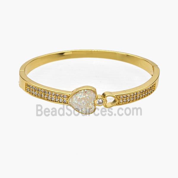 Copper Bangle Pave Fire Opal Zirconia Heart Gold Plated