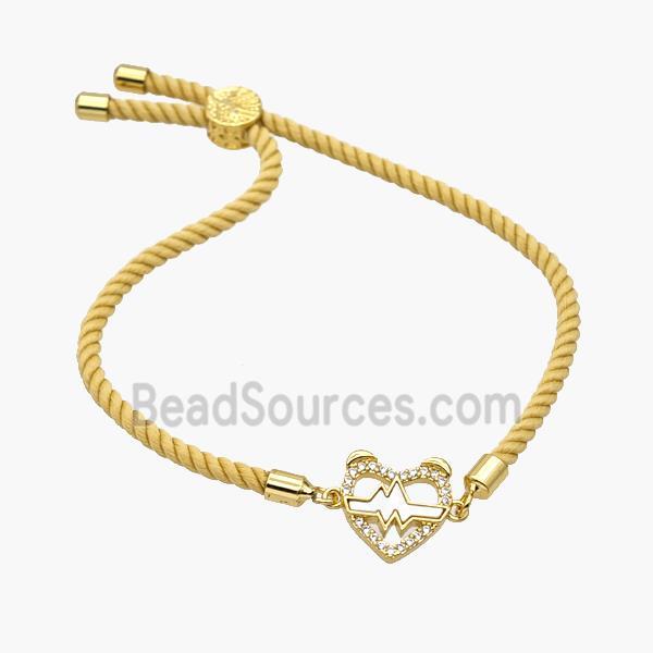 Yellow Nylon Bracelet With Copper Heart Pave Shell Adjustable