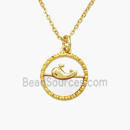 Copper Dolphin Necklace Pave Shell Gold Plated