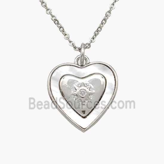 Copper Heart Necklace Pave Shell Platinum Plated