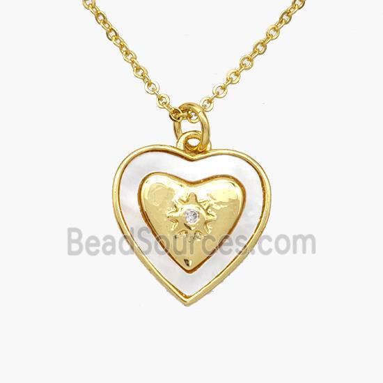 Copper Heart Necklace Pave Shell Gold Plated