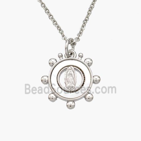 Copper Jesus Necklace Pave Shell Platinum Plated