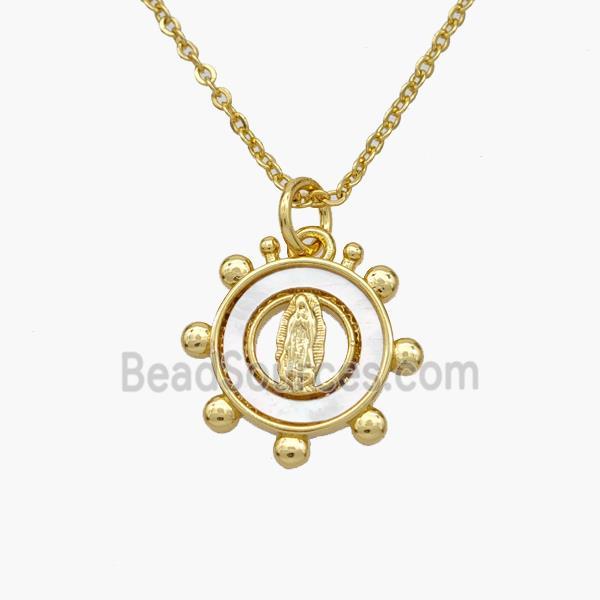 Copper Jesus Necklace Pave Shell Gold Plated