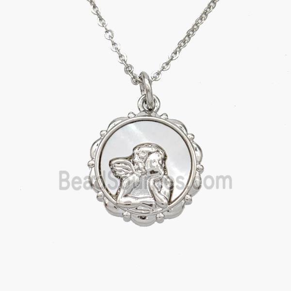 Copper Angel Necklace Pave Shell Platinum Plated