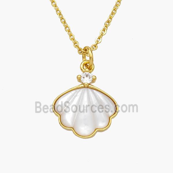 Copper Conch Necklace Pave Shell Gold Plated