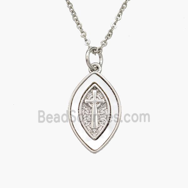 Copper Eye Necklace Pave Shell Cross Platinum Plated