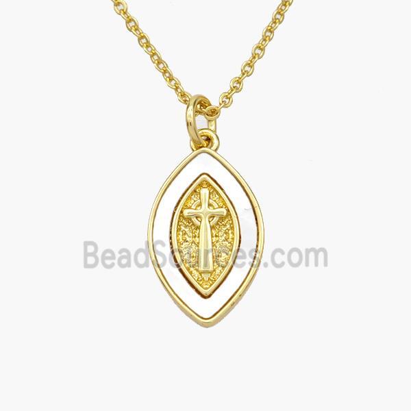 Copper Eye Necklace Pave Shell Cross Gold Plated