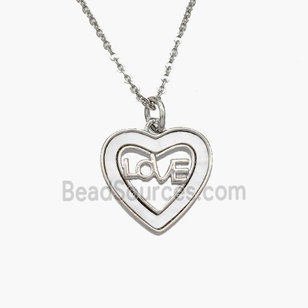 Copper Heart Necklace Pave Shell LOVE Platinum Plated