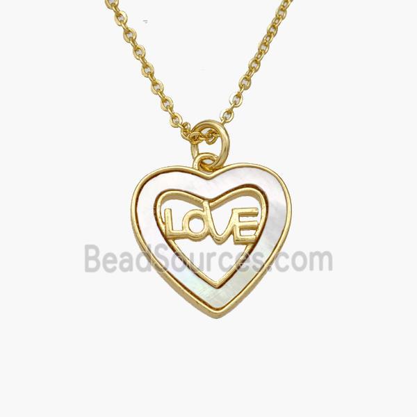 Copper Heart Necklace Pave Shell LOVE Gold Plated