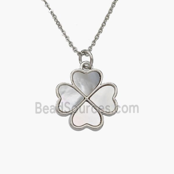 Copper Clover Necklace Pave Shell Heart Platinum Plated