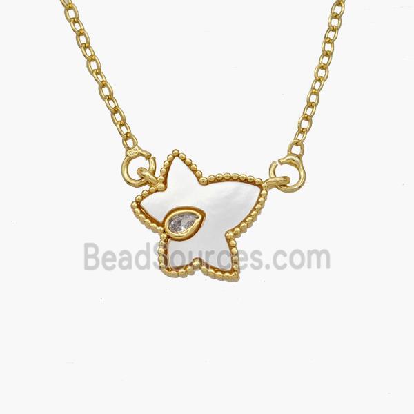 Copper Maple Leaf Necklace Pave Shell Gold Plated