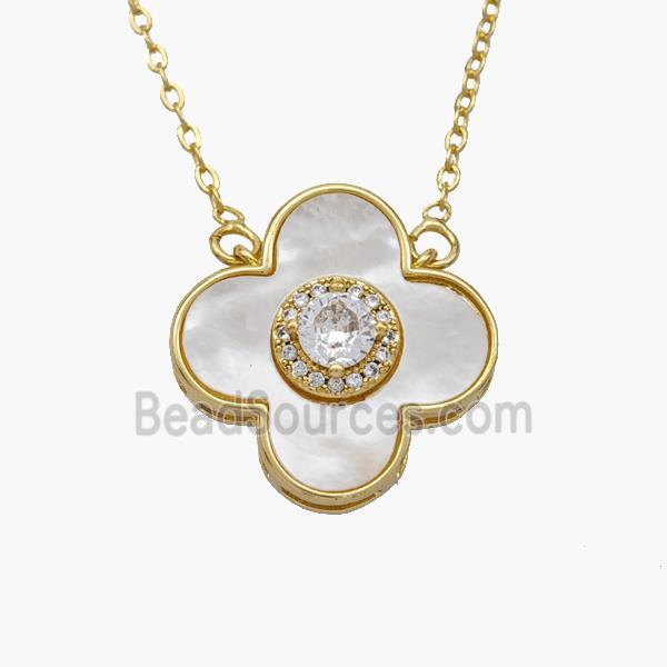 Copper Clover Necklace Pave Shell Zirconia Gold Plated