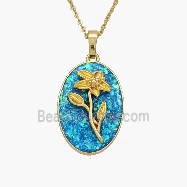 Copper Flower Necklace Pave Fire Opal Gold Plated