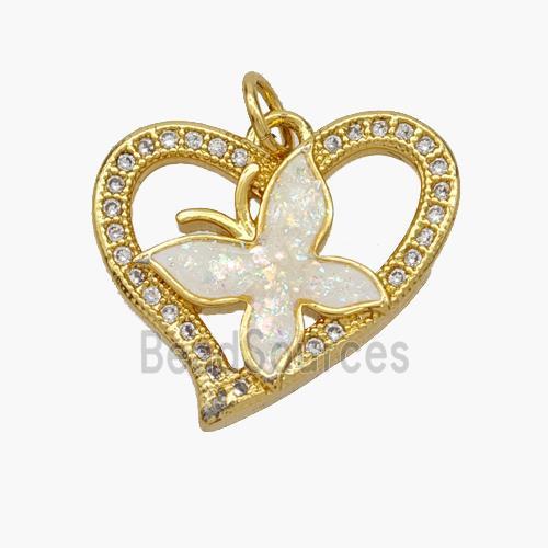 Copper Heart Butterfly Pendant Pave Fire Opal Zirconia 18K Gold Plated